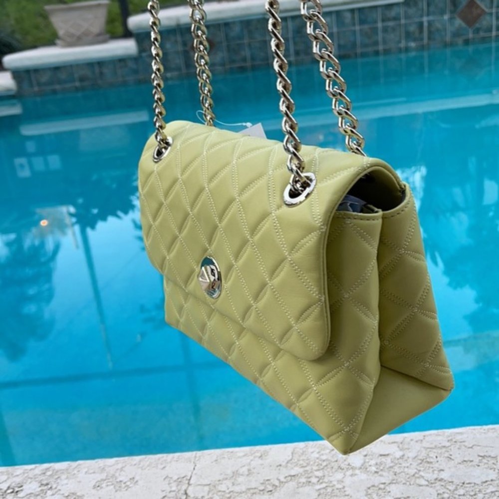 Kate Spade Natalia Smooth Leather Medium Flap Shoulder Bag Frosty Lime - Picture 3 of 16